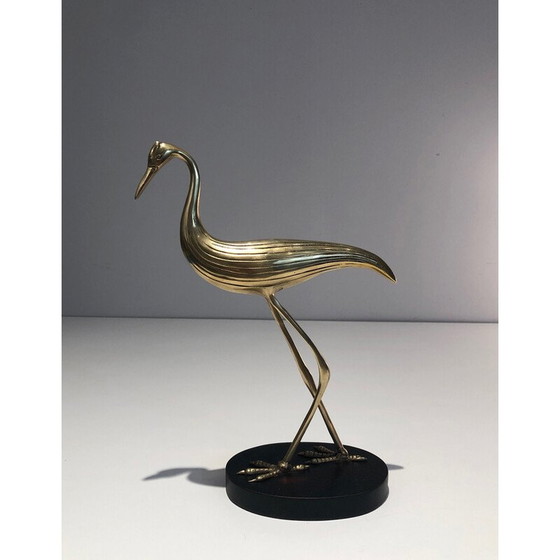 Image 1 of Vintage stylized bird in brass on blackened wood base, 1970