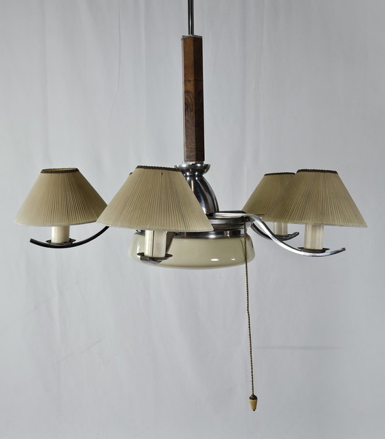 Image 1 of Art Decò Chandelier In Briar, Steel And Glass