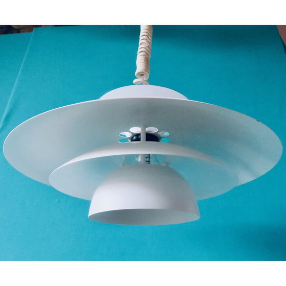 Image 1 of Lampada a sospensione vintage in metallo laccato bianco con 3 tazze, Danimarca 1980