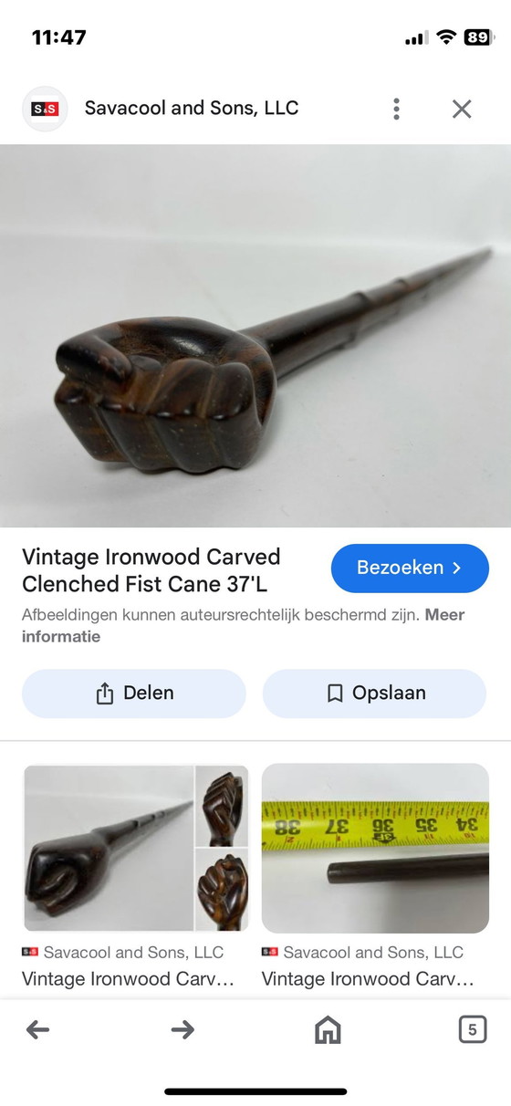 Image 1 of Hardwood Walking Stick With Clenched Fist