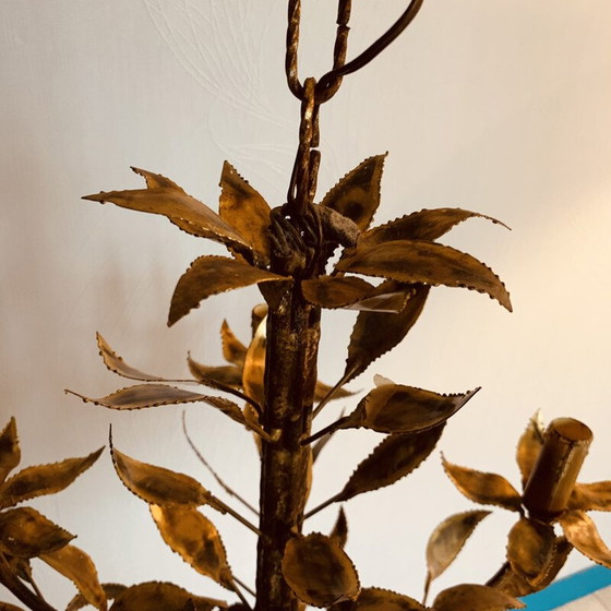 Image 1 of Lampadario vintage in metallo dorato con decorazione floreale e 5 luci