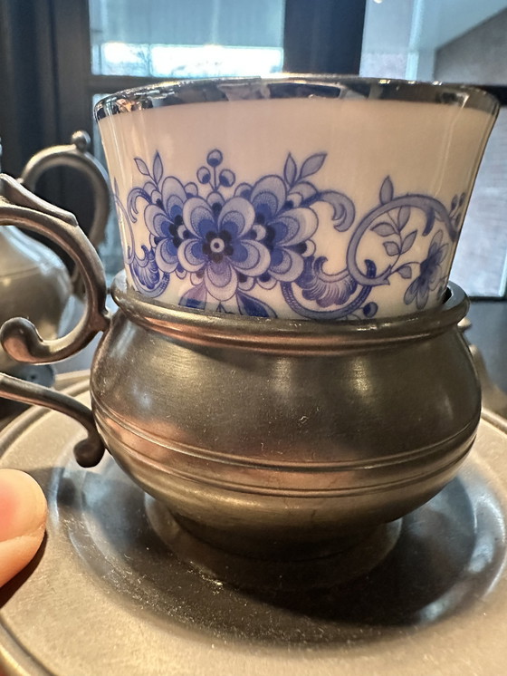 Image 1 of Delft Blue - Pewter Tea Set From Plateelbakij Jumbo