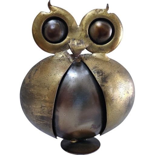Vintage gilded metal owl, France 1970