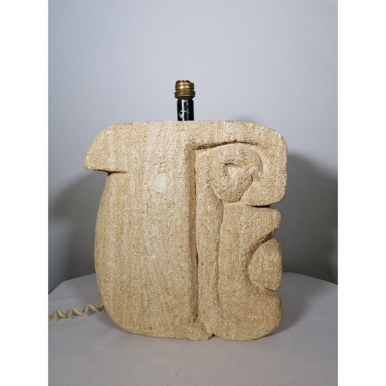 Image 1 of Base per lampada in pietra calcarea intagliata d'epoca, 1976