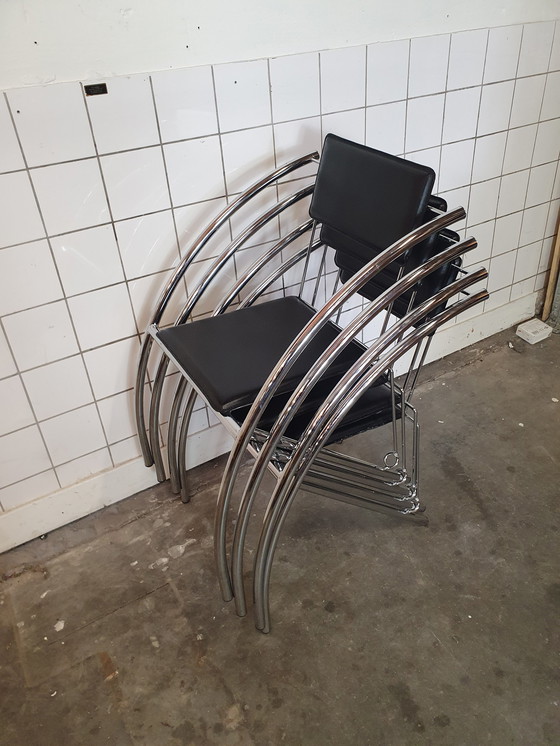 Image 1 of 4x Chaises design vintage à structure tubulaire post moderne