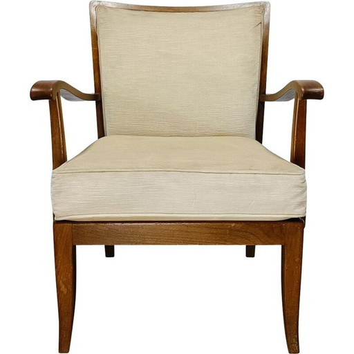 Vintage walnut and velvet armchair by Knoll Antimott