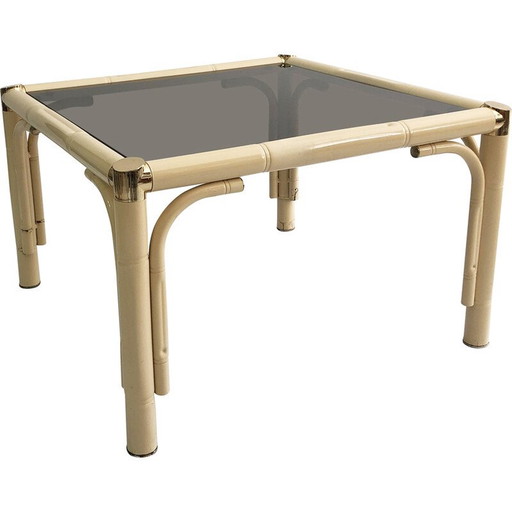 Vintage glass and faux bamboo side table, Italy 1970