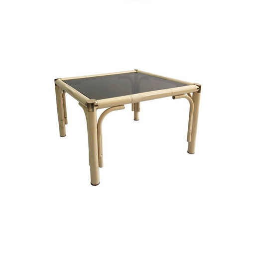 Vintage glass and faux bamboo side table, Italy 1970