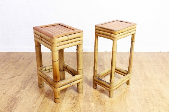 Image 1 of 2x side tables in bamboo 1970s