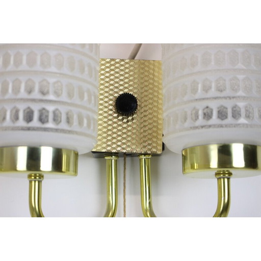 Pair of vintage glass and brass wall lamp, Germany 1970