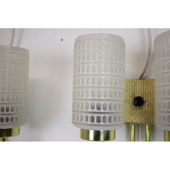 Image 1 of Pair of vintage glass and brass wall lamp, Germany 1970