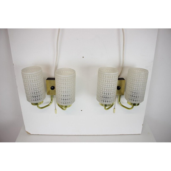 Image 1 of Pair of vintage glass and brass wall lamp, Germany 1970