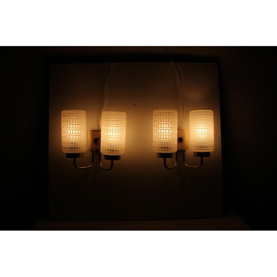 Image 1 of Pair of vintage glass and brass wall lamp, Germany 1970