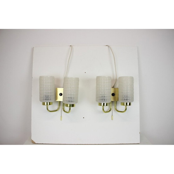Image 1 of Pair of vintage glass and brass wall lamp, Germany 1970