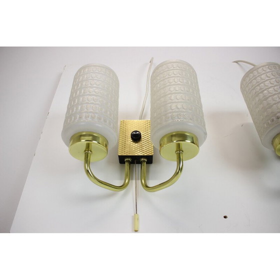 Image 1 of Pair of vintage glass and brass wall lamp, Germany 1970