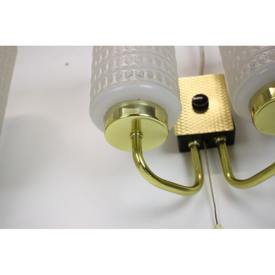 Image 1 of Pair of vintage glass and brass wall lamp, Germany 1970