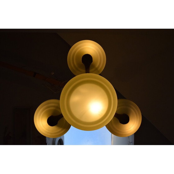 Image 1 of Lampadario vintage Art Déco in vetro e ottone, Cecoslovacchia, anni '30