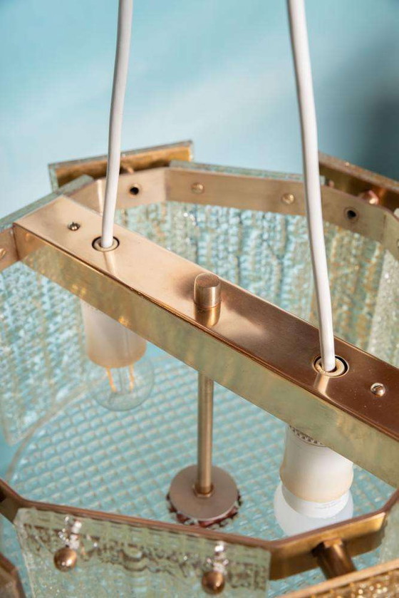 Image 1 of Lampe suspendue vintage en verre orrefors, Lampe suspendue en verre Regency 60s