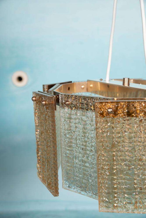 Image 1 of Lampe suspendue vintage en verre orrefors, Lampe suspendue en verre Regency 60s