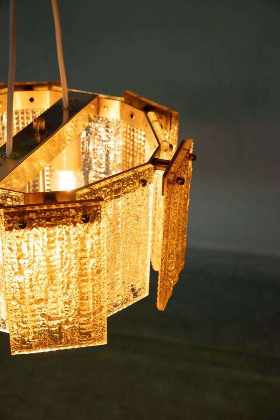 Image 1 of Lampe suspendue vintage en verre orrefors, Lampe suspendue en verre Regency 60s