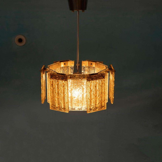 Image 1 of Lampe suspendue vintage en verre orrefors, Lampe suspendue en verre Regency 60s
