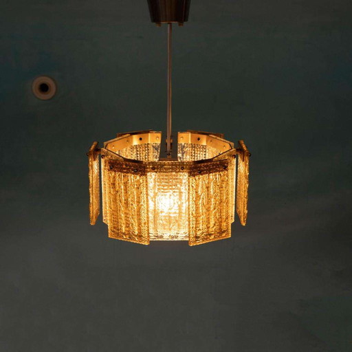 Lampada a sospensione vintage in vetro Orrefors, sospensione in vetro Regency anni '60