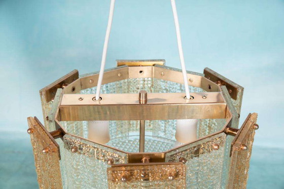 Image 1 of Lampe suspendue vintage en verre orrefors, Lampe suspendue en verre Regency 60s