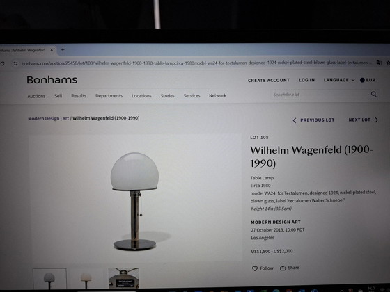 Image 1 of Design Table Lamp Wilhelm Wagenfeld, Label "Tectalumen Walter Schnepel"