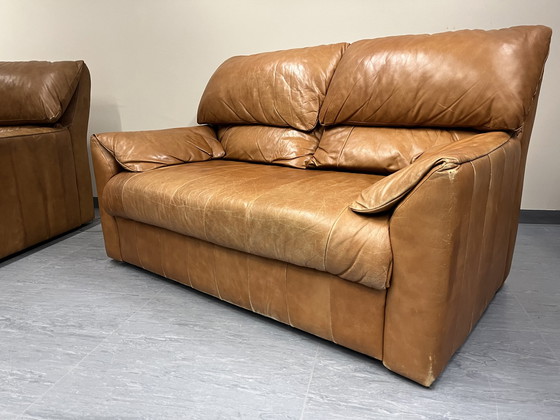 Image 1 of 2x Mid - Century Sofa Cognac