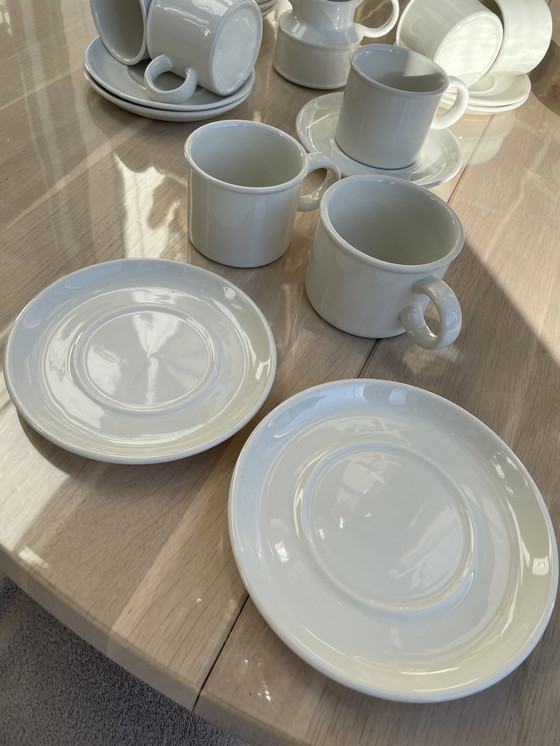 Image 1 of Wedgwood Midwinter White coffee cup with saucer + tea cup with saucer.