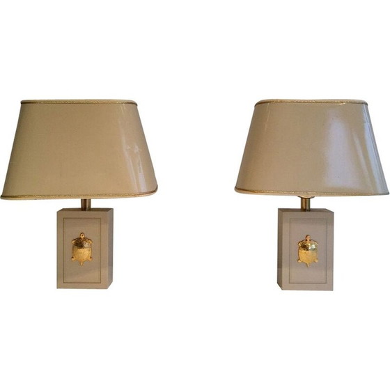 Image 1 of Coppia di lampade vintage con tartarughe dorate, 1970