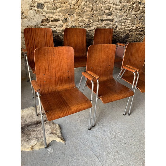 Image 1 of Set of 6 vintage wood and metal armchairs, 1960