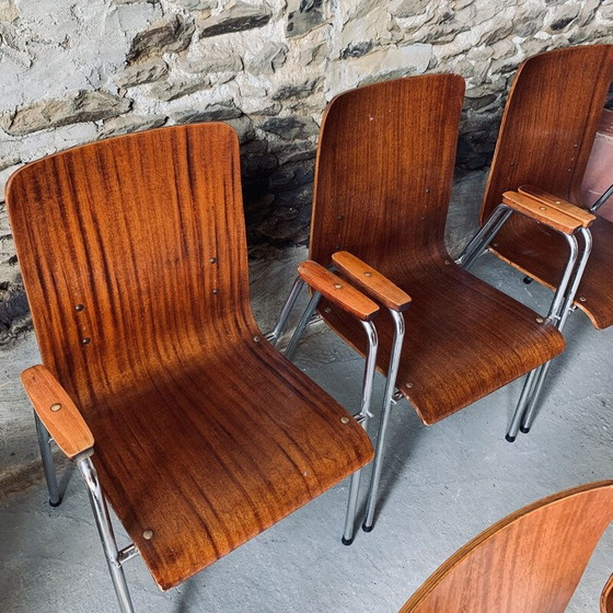 Image 1 of Set of 6 vintage wood and metal armchairs, 1960