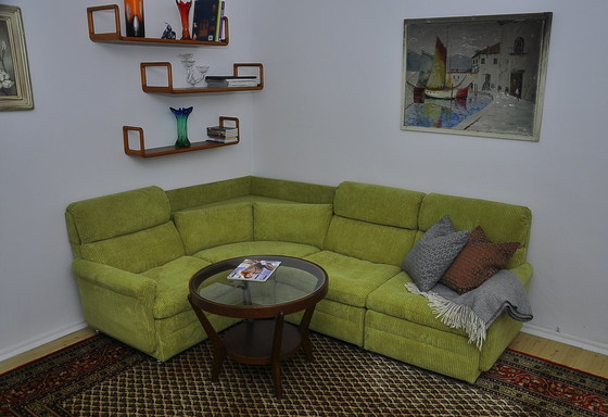 Image 1 of Green Corduroy Modular Corner Sofa, 1970S, Set Of 4