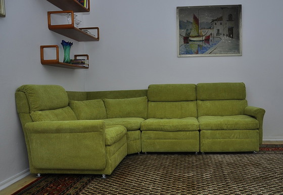 Image 1 of Green Corduroy Modular Corner Sofa, 1970S, Set Of 4