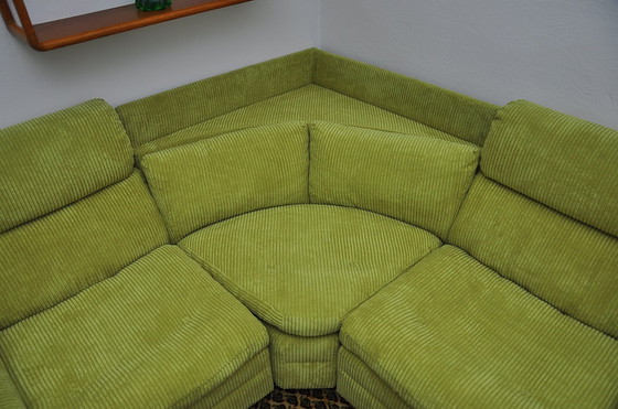 Image 1 of Green Corduroy Modular Corner Sofa, 1970S, Set Of 4