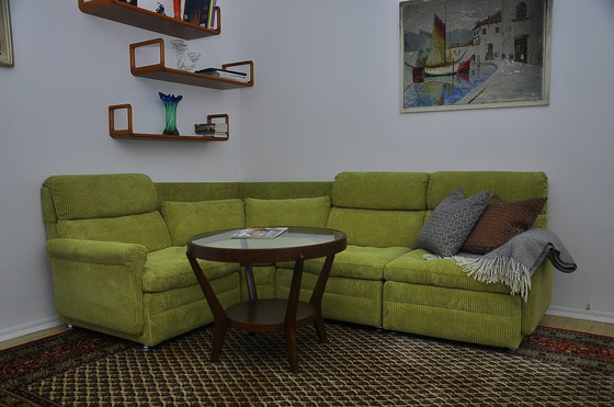 Image 1 of Green Corduroy Modular Corner Sofa, 1970S, Set Of 4