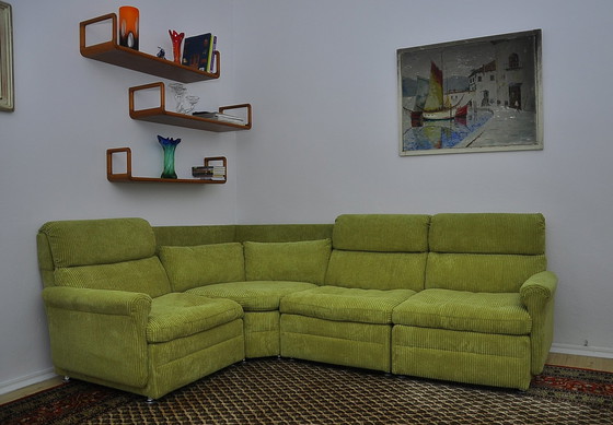 Image 1 of Green Corduroy Modular Corner Sofa, 1970S, Set Of 4