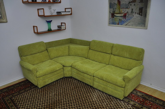 Image 1 of Green Corduroy Modular Corner Sofa, 1970S, Set Of 4