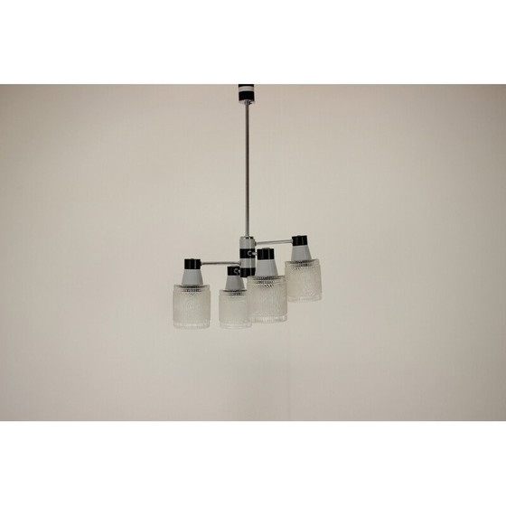 Image 1 of Vintage pendant lamp in glass and lacquered metal for Drukov, Czechoslovakia 1970