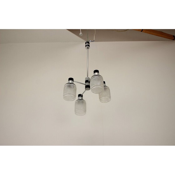 Image 1 of Vintage pendant lamp in glass and lacquered metal for Drukov, Czechoslovakia 1970