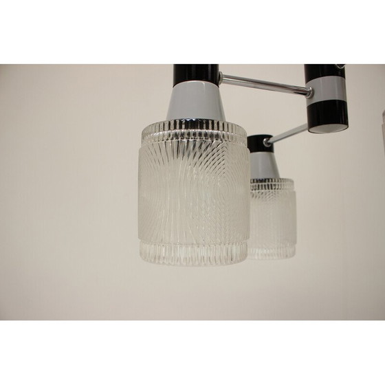 Image 1 of Vintage pendant lamp in glass and lacquered metal for Drukov, Czechoslovakia 1970