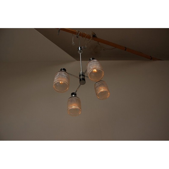Image 1 of Vintage pendant lamp in glass and lacquered metal for Drukov, Czechoslovakia 1970