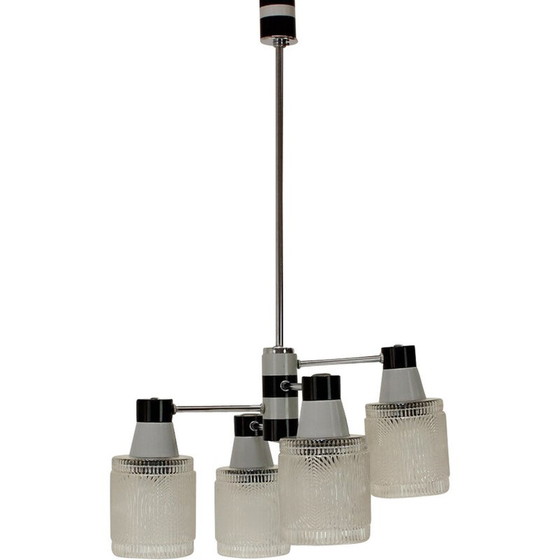 Image 1 of Vintage pendant lamp in glass and lacquered metal for Drukov, Czechoslovakia 1970