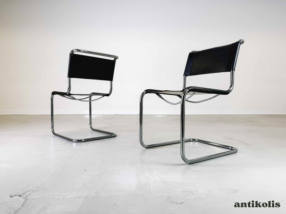 Image 1 of Set of 2 Thonet S33 Mid - Century chairs Mart Stam core leather 1970s