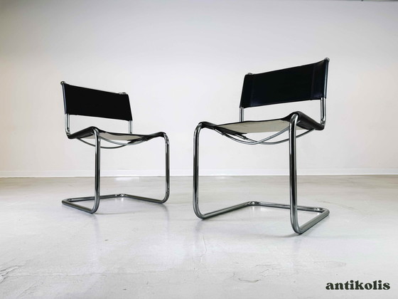 Image 1 of Set of 2 Thonet S33 Mid - Century chairs Mart Stam core leather 1970s