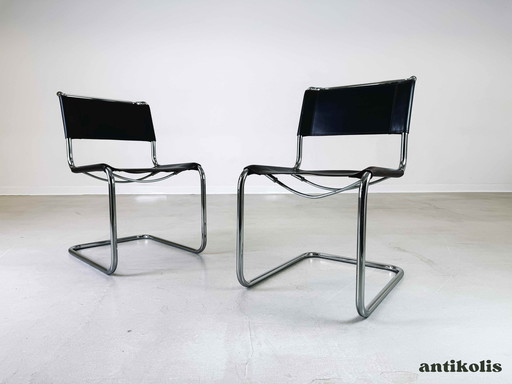 Set of 2 Thonet S33 Mid - Century chairs Mart Stam core leather 1970s