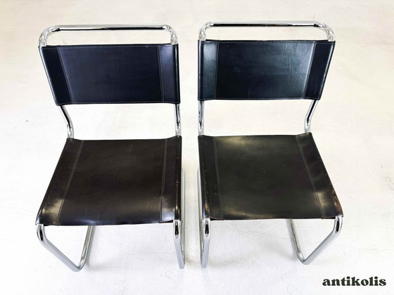 Image 1 of Set of 2 Thonet S33 Mid - Century chairs Mart Stam core leather 1970s