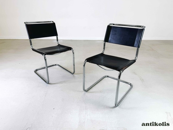 Image 1 of Set of 2 Thonet S33 Mid - Century chairs Mart Stam core leather 1970s