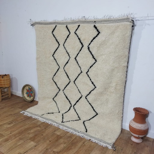 Handmade Beni Ouarain Carpet Of Wool - Tapis Beni Ouarain En Laine Fait Main